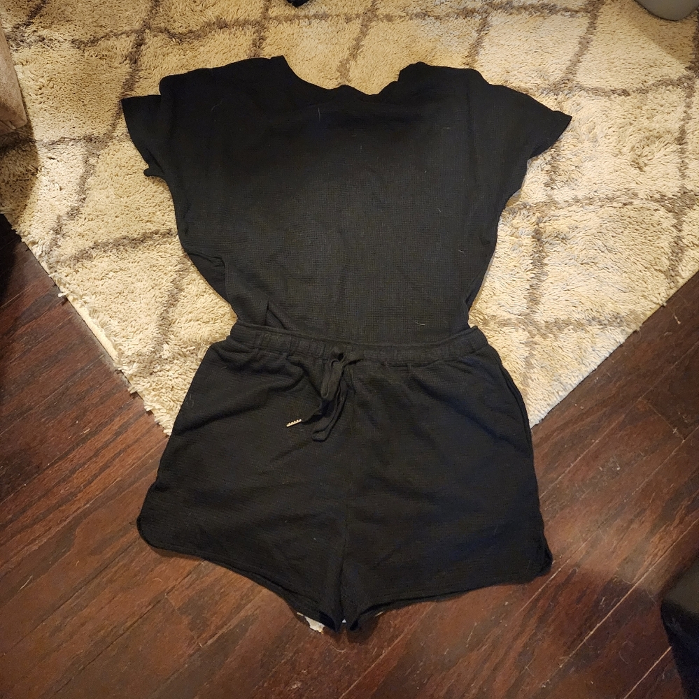 Womens Waffleknit Pajama Set Short Sleeve Loungewear with Pockets